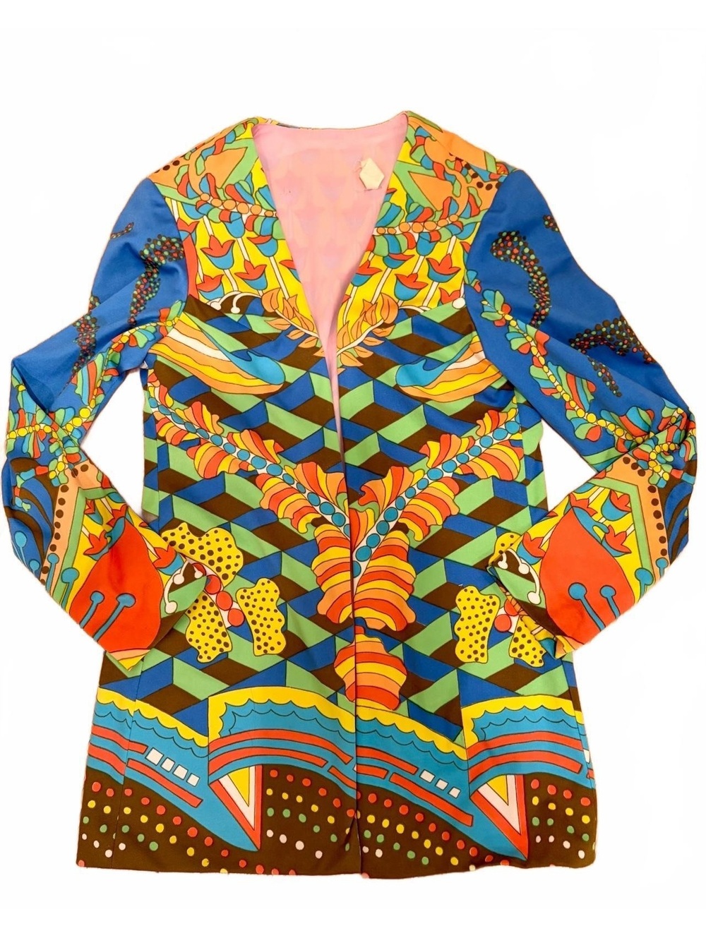 Vintage 60s 70s Psychedelic Op Art Floral Mod Jacket Colorful Rare